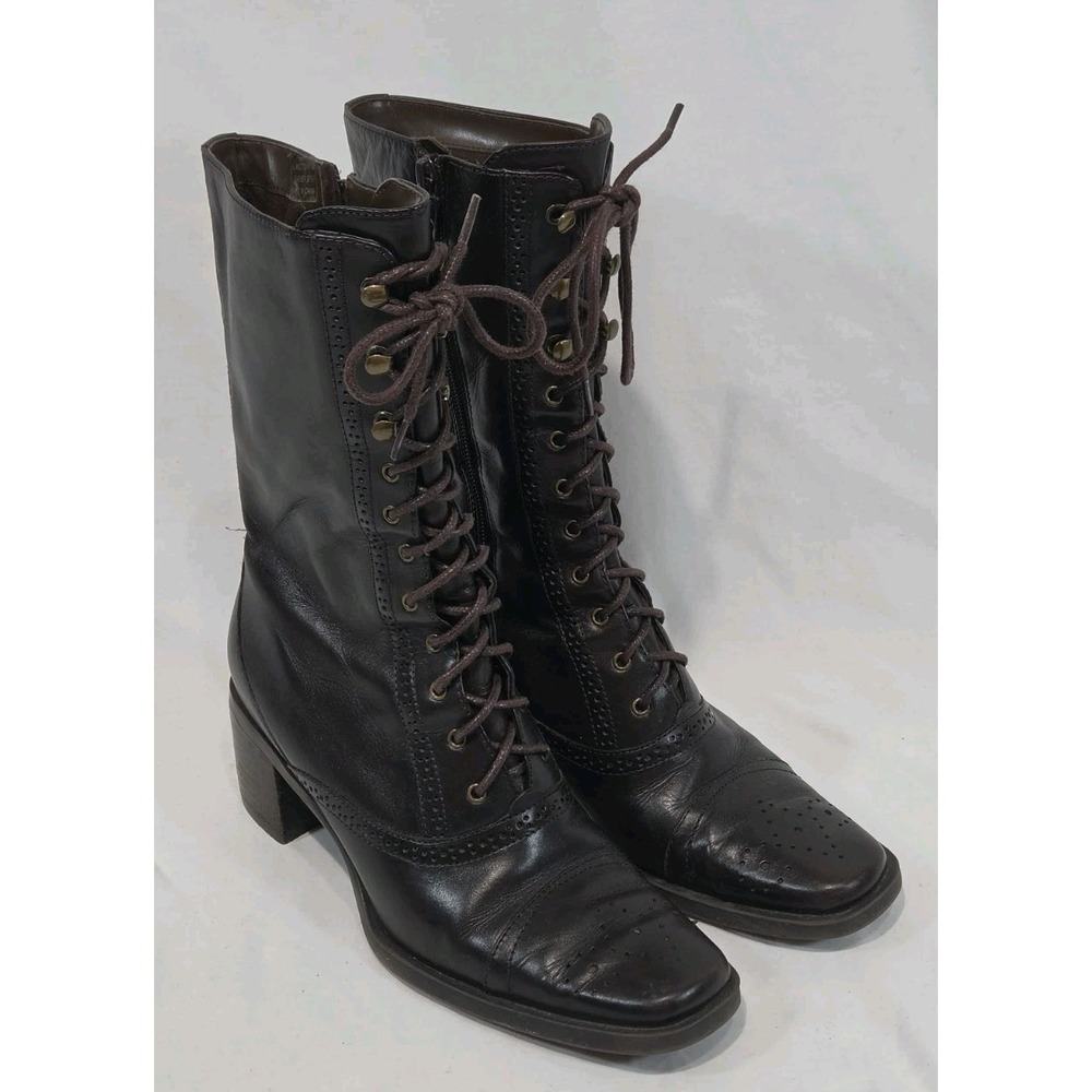 Franco Sarto Mid Calf Boot Whimsigoth Leather Lace Up Square Toe Granny Sz 6